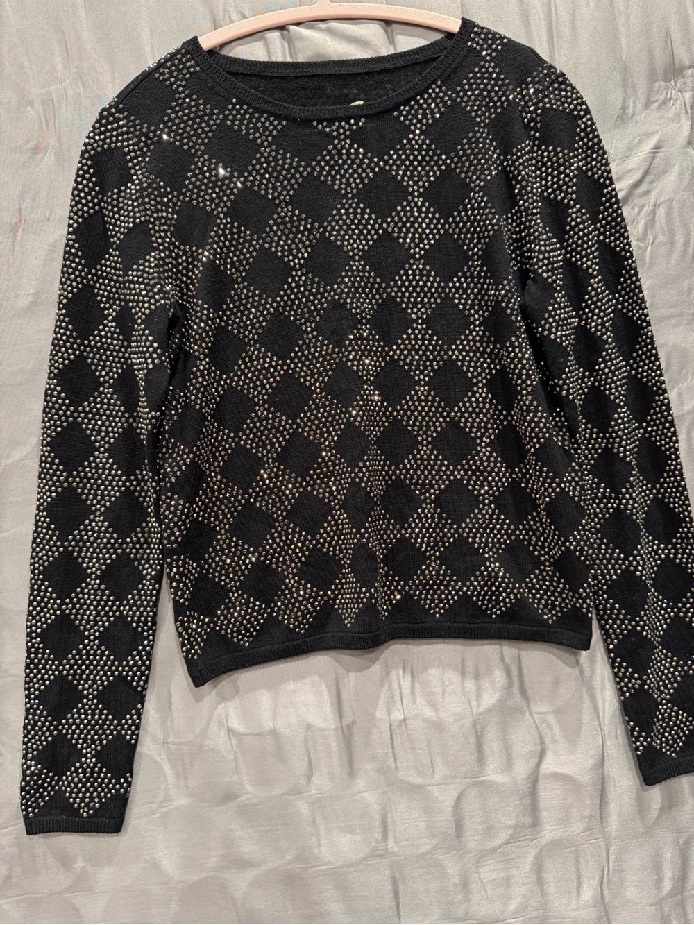 Alice + Olivia Black Knit Sweater with Silver Stud Embellishments